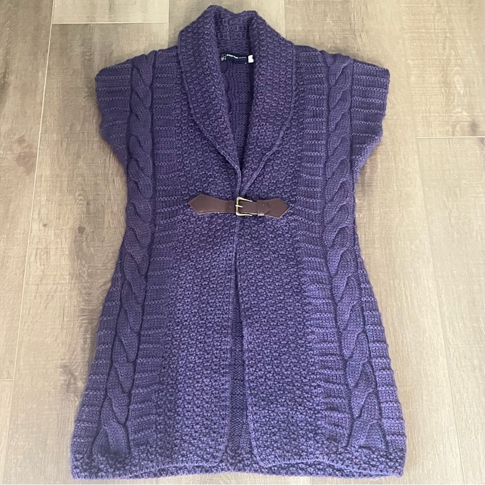British Wool Naturally JM Cooper Cardigan Arran Buckle Cable KnitWear Purple S - Picture 2 of 13